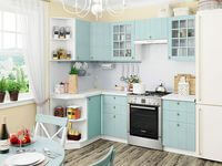 Небольшая угловая кухня в голубом и белом цвете Альметьевск